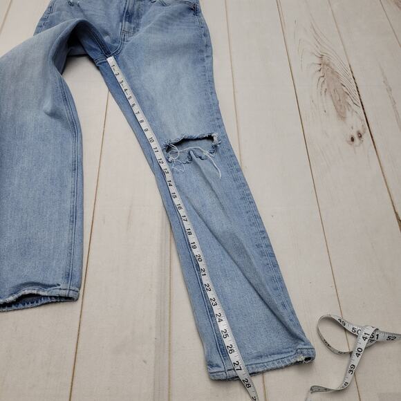 Paige Noella high rise relaxed straight leg jeans light wash ripped knee - Picture 3 of 9